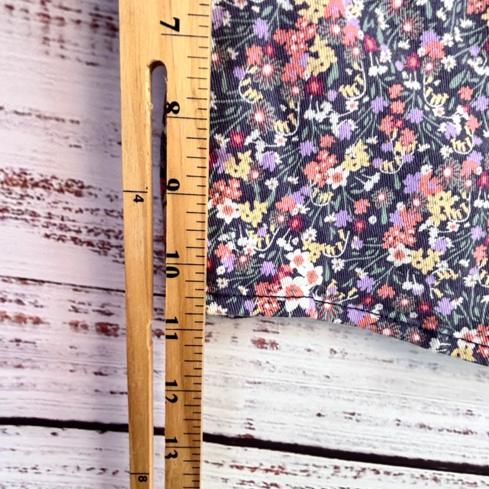 Vintage Maximalist Ditsy Floral Denim Shorts 16 Purple Stretch Cotton Cottage - Picture 8 of 11
